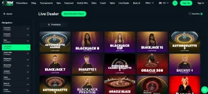 Current Extreme Spins live casino lobby showing dealer-game categories