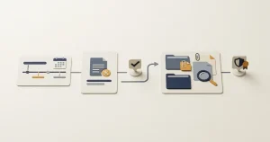 Neutral complaint review workflow showing date, issue type, verification, evidence and outcome